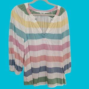 Pastel Stripe Peasant Blouse Sz XL by Crown & Ivy